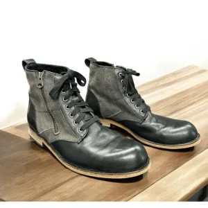 ANDREW MARC FOREST AMFORSTL  Black Leather Lace Up Casual Boots Side Zip Sz 10.5