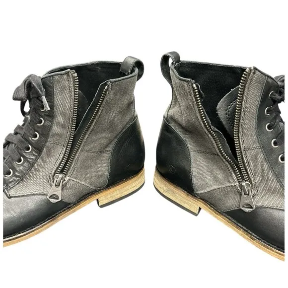 ANDREW MARC FOREST AMFORSTL  Black Leather Lace Up Casual Boots Side Zip Sz 10.5