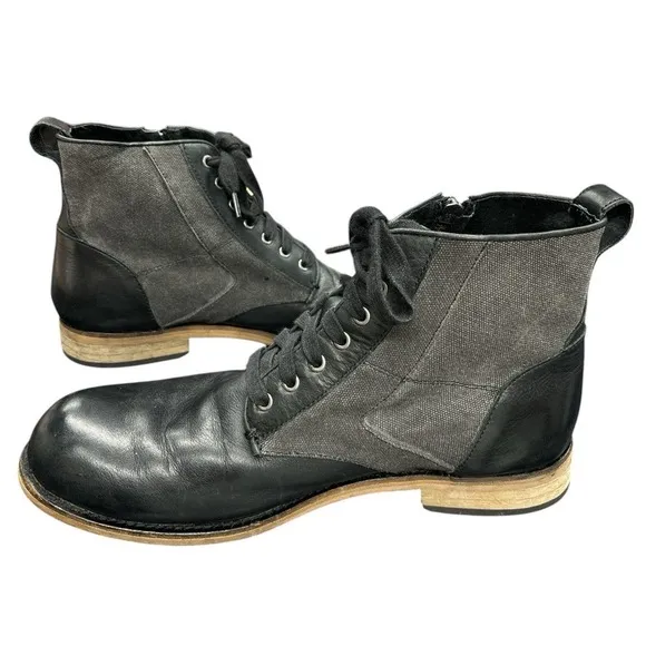ANDREW MARC FOREST AMFORSTL  Black Leather Lace Up Casual Boots Side Zip Sz 10.5
