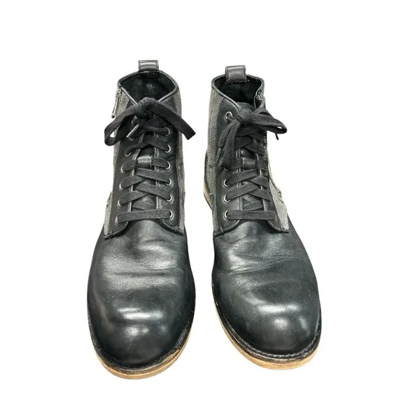 ANDREW MARC FOREST AMFORSTL  Black Leather Lace Up Casual Boots Side Zip Sz 10.5
