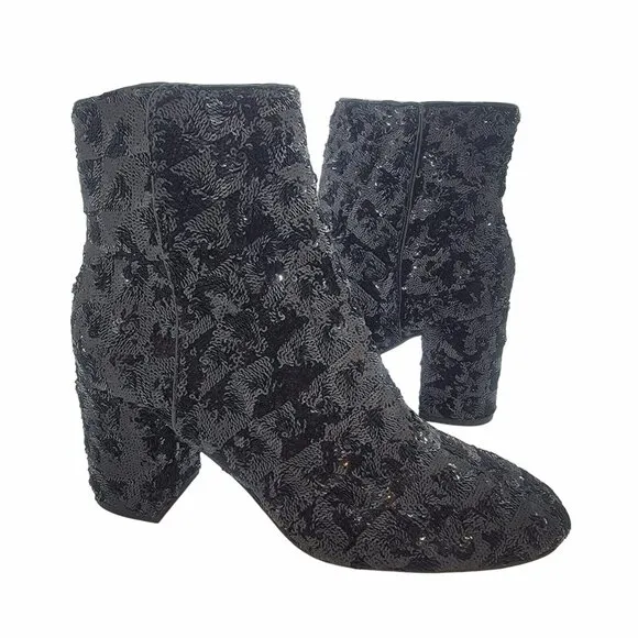 ⭐Ankle Boots Block Heel round toe Casual Womens Boots Sequins Shoes Clubwear 6⭐