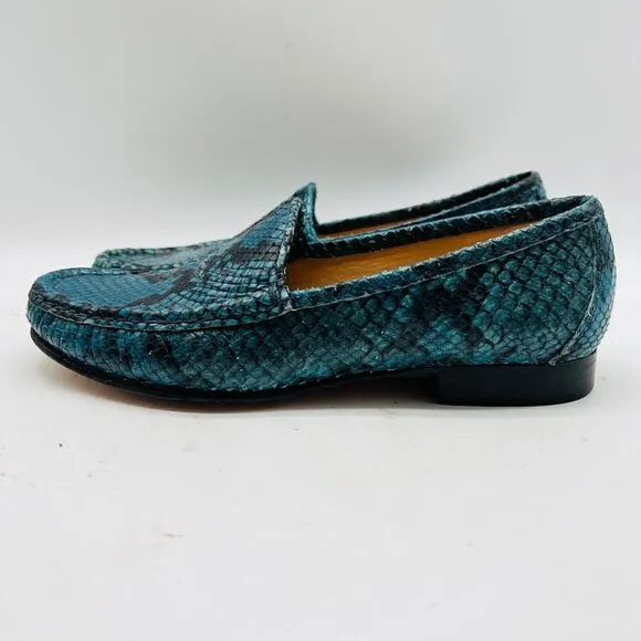 Ann Mashburn Shoes Womens 35 US 5 Blue Green Python Loafers Made in Italy