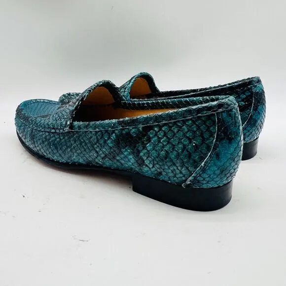 Ann Mashburn Shoes Womens 35 US 5 Blue Green Python Loafers Made in Italy