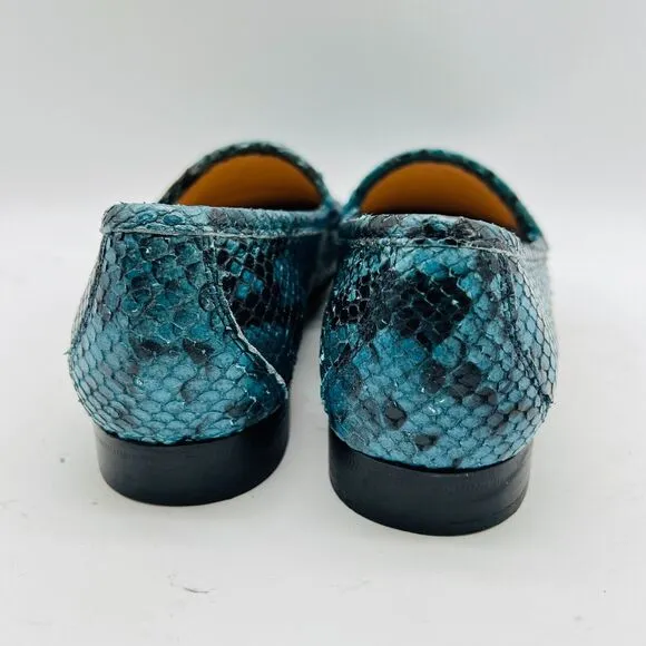 Ann Mashburn Shoes Womens 35 US 5 Blue Green Python Loafers Made in Italy