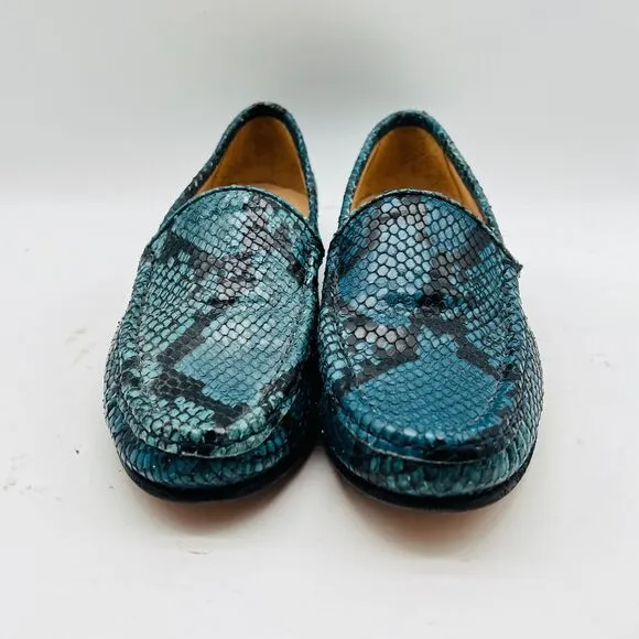 Ann Mashburn Shoes Womens 35 US 5 Blue Green Python Loafers Made in Italy