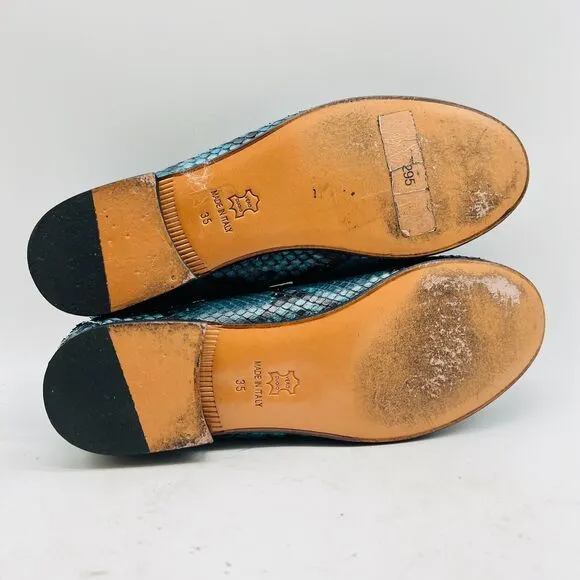 Ann Mashburn Shoes Womens 35 US 5 Blue Green Python Loafers Made in Italy