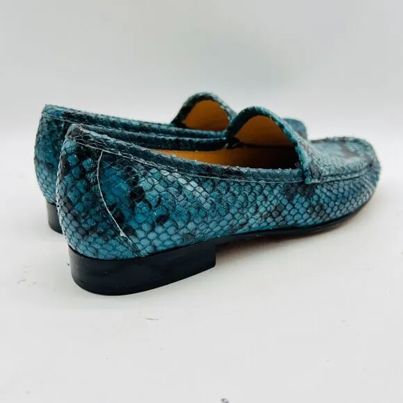 Ann Mashburn Shoes Womens 35 US 5 Blue Green Python Loafers Made in Italy