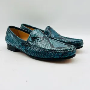 Ann Mashburn Shoes Womens 35 US 5 Blue Green Python Loafers Made in Italy