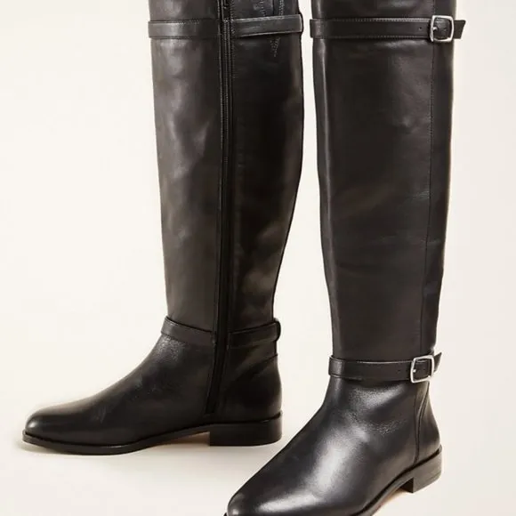 Ann Taylor Adalie Extended Calf Leather Boots Riding Boot Black 511201