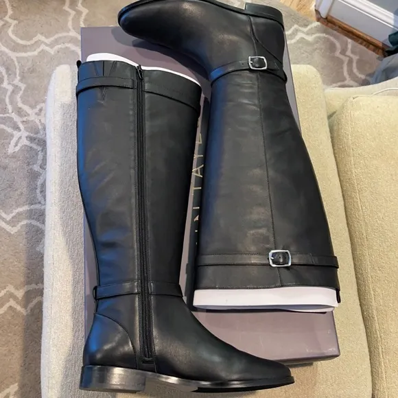 Ann Taylor Adalie Extended Calf Leather Boots Riding Boot Black 511201