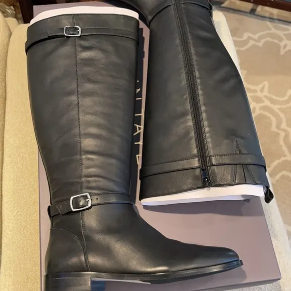 Ann Taylor Adalie Extended Calf Leather Boots Riding Boot Black 511201