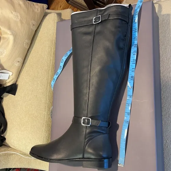 Ann Taylor Adalie Extended Calf Leather Boots Riding Boot Black 511201