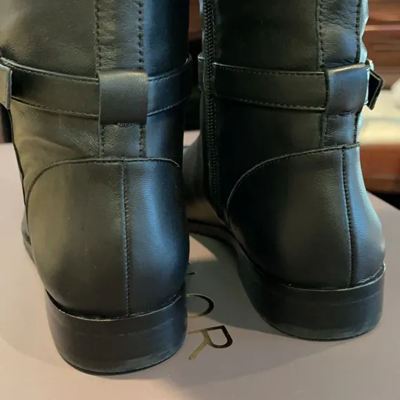Ann Taylor Adalie Extended Calf Leather Boots Riding Boot Black 511201