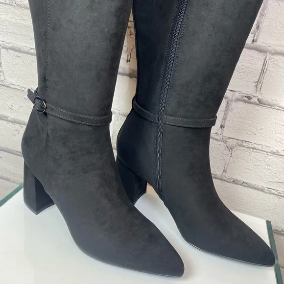 Anne Klein Brenice Boots Women's Size 9 Black Suede Knee High Work Boots NWT