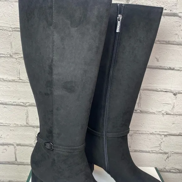Anne Klein Brenice Boots Women's Size 9 Black Suede Knee High Work Boots NWT