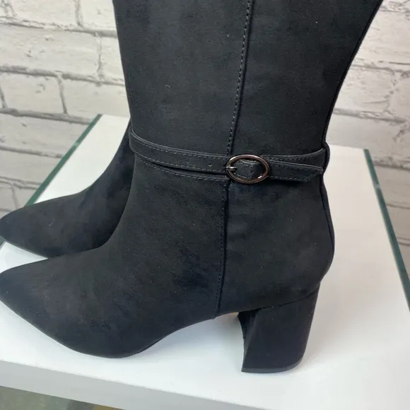 Anne Klein Brenice Boots Women's Size 9 Black Suede Knee High Work Boots NWT
