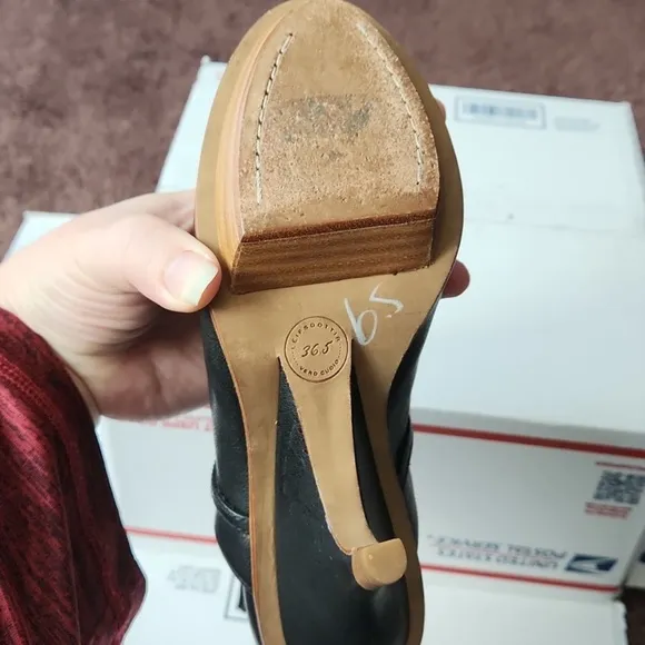 Anthropologie Black and Brown Heeled Boots with Elegant Stiletto