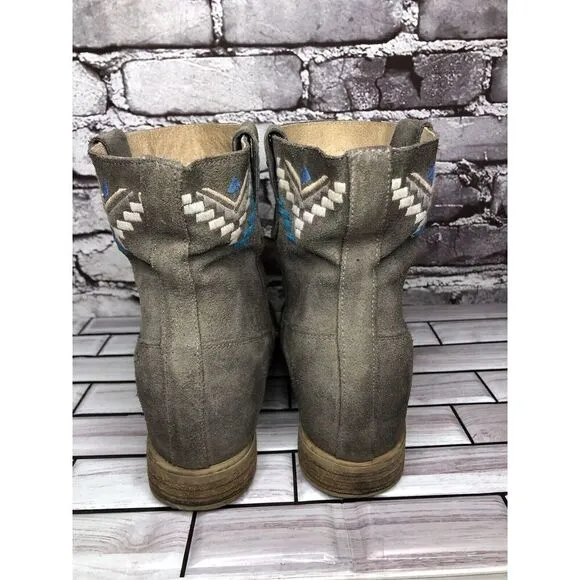 Anthropologie Howsty Gray Suede Western Heel Ankle Boots Women’s Sz 39EU/8.5M US