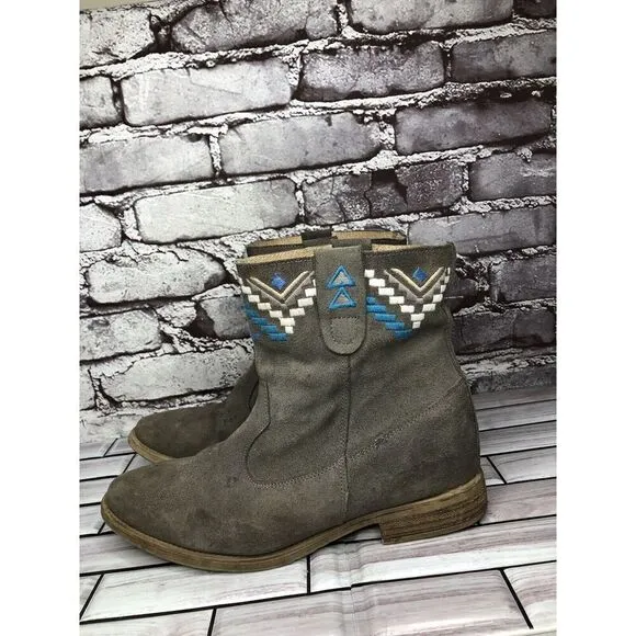Anthropologie Howsty Gray Suede Western Heel Ankle Boots Women’s Sz 39EU/8.5M US