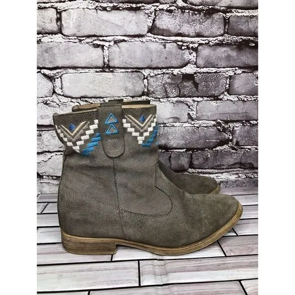 Anthropologie Howsty Gray Suede Western Heel Ankle Boots Women’s Sz 39EU/8.5M US