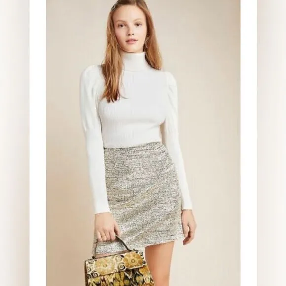 Anthropologie Hutch Sylvia Textured Mini Skirt Silver White Size 0 NWT