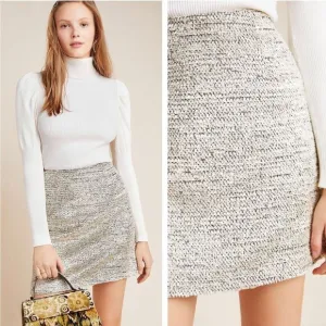 Anthropologie Hutch Sylvia Textured Mini Skirt Silver White Size 0 NWT