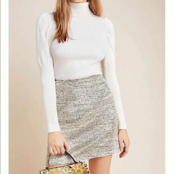 Anthropologie Hutch Sylvia Textured Mini Skirt Silver White Size 0 NWT