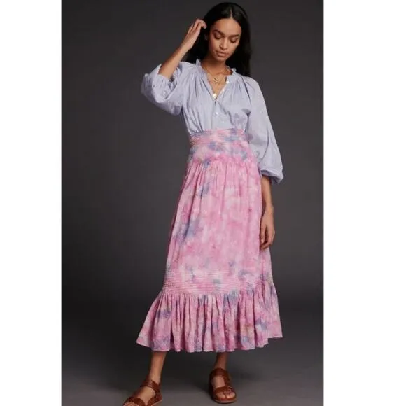 Anthropologie Odessa Tie-Dye Maxi Skirt Small Pink NWT