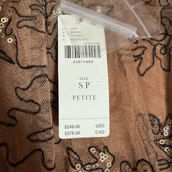 Anthropologie Sequined Tulle Cami Dress Tiered Maxi Brown Black Small Petite New