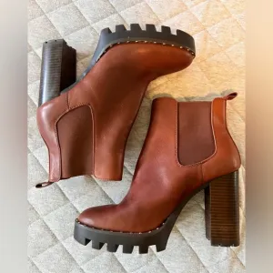 ANTONIO MELANI Paiva Sz 10 Cognac Brown Leather 4.5”Heeled Ankle Boots Orig $180