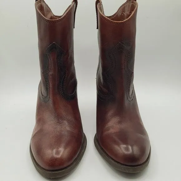 Antonio Melani RARE Western Ankle Two-Tone Brown Leather Cowboy Boots Size 8.5M