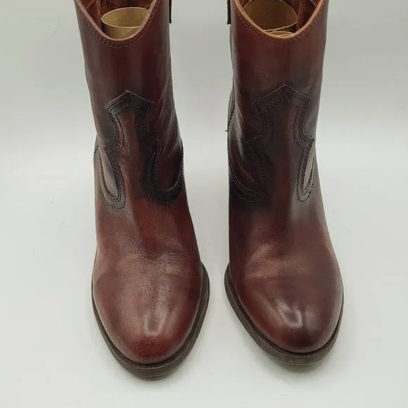 Antonio Melani RARE Western Ankle Two-Tone Brown Leather Cowboy Boots Size 8.5M