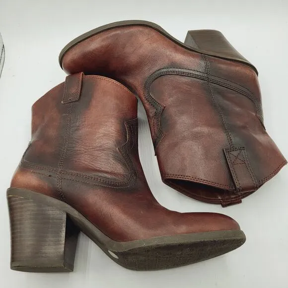 Antonio Melani RARE Western Ankle Two-Tone Brown Leather Cowboy Boots Size 8.5M