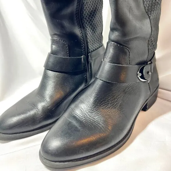 Antonio Melani Women's Sz 8 Black Leather Tall Riding Boots-Weave Design-Unique