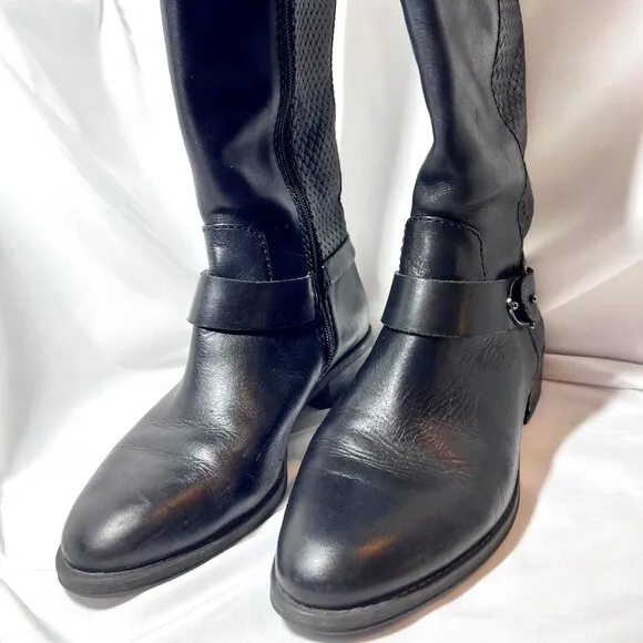 Antonio Melani Women's Sz 8 Black Leather Tall Riding Boots-Weave Design-Unique