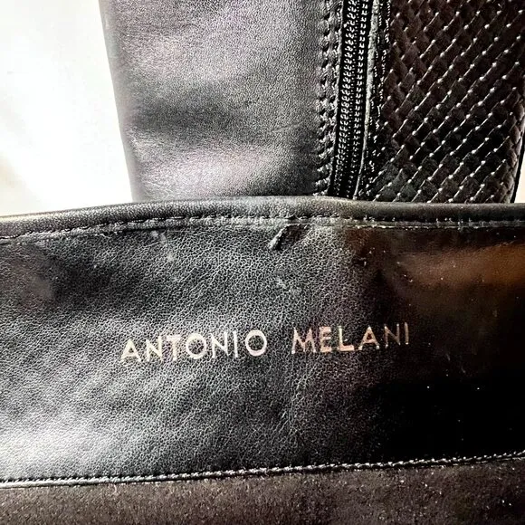 Antonio Melani Women's Sz 8 Black Leather Tall Riding Boots-Weave Design-Unique