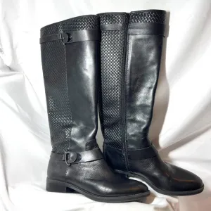 Antonio Melani Women's Sz 8 Black Leather Tall Riding Boots-Weave Design-Unique