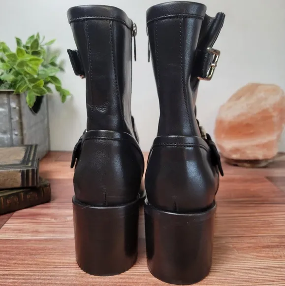 Aquatalia Billina Combo Moto Women's Black leather ankle boots