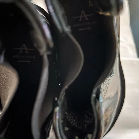 Aquatalia Black Patent Leather Ankle Boots