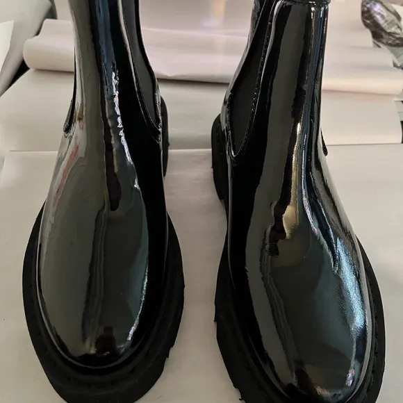 Aquatalia Black Patent Leather Ankle Boots