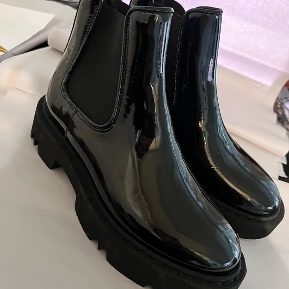 Aquatalia Black Patent Leather Ankle Boots