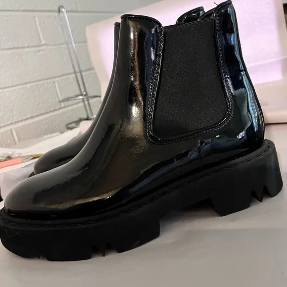 Aquatalia Black Patent Leather Ankle Boots