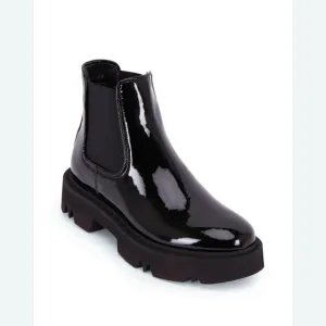 Aquatalia Black Patent Leather Ankle Boots