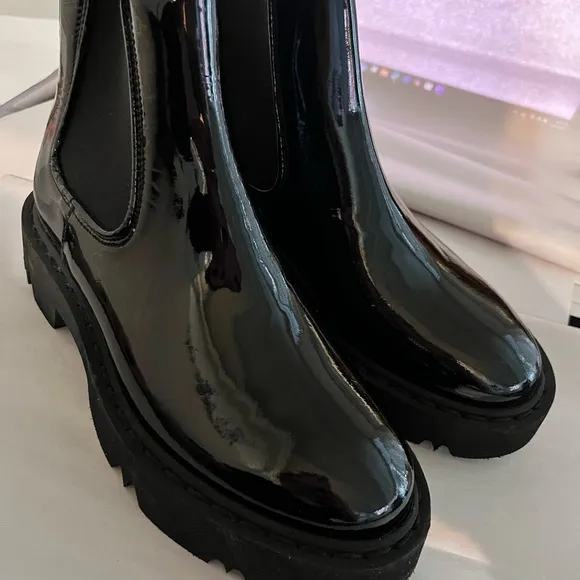 Aquatalia Black Patent Leather Ankle Boots