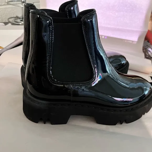 Aquatalia Black Patent Leather Ankle Boots