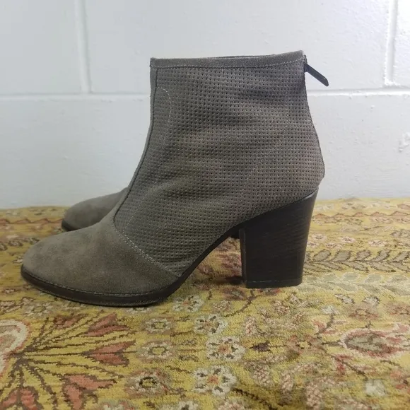 Aquatalia Faris taupe perforated nubuck high heel ankle boots