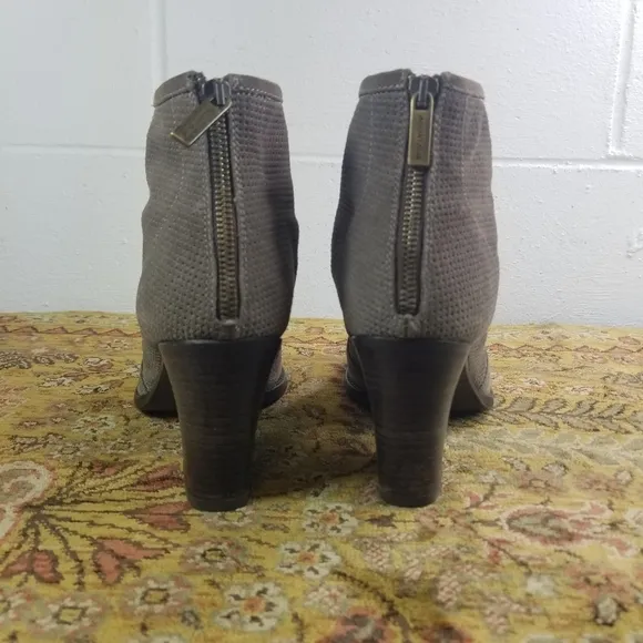 Aquatalia Faris taupe perforated nubuck high heel ankle boots