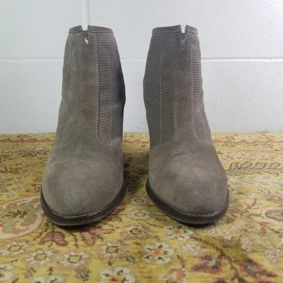 Aquatalia Faris taupe perforated nubuck high heel ankle boots