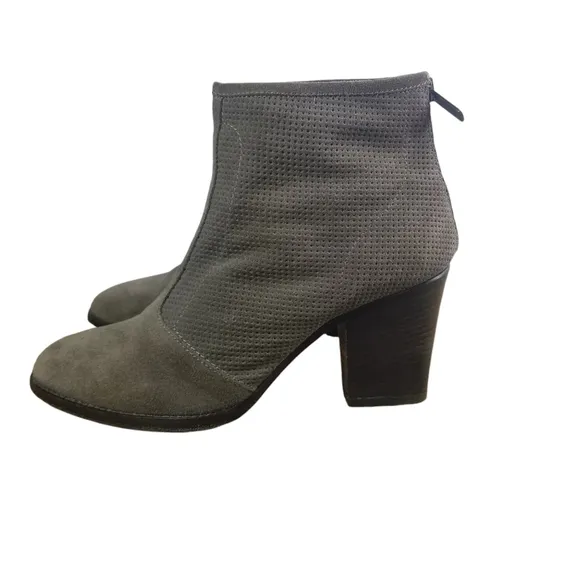 Aquatalia Faris taupe perforated nubuck high heel ankle boots