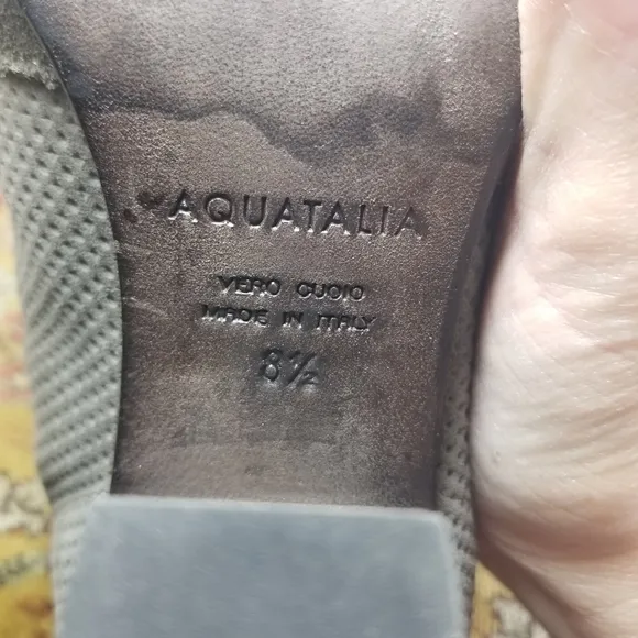 Aquatalia Faris taupe perforated nubuck high heel ankle boots